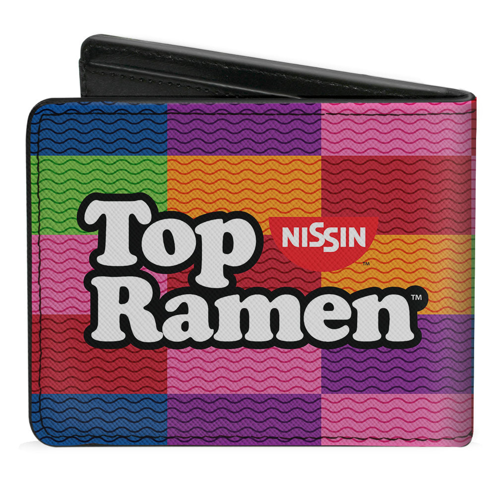 Bi-Fold Wallet - TOP RAMEN Noodle Wave Blocks Multi Color Black White