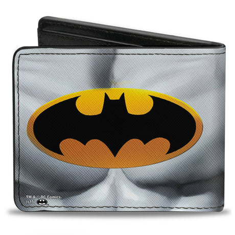 Bi-Fold Wallet - Justice Leaue Supreme Team Batman Chest Logo Grays Yellow Black