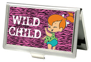 Business Card Holder - SMALL - Pebbles Winking Pose WILD CHILD FCG Pink Black White