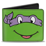 Bi-Fold Wallet - Classic TMNT Donatello Face CLOSE-UP Green Purple