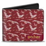 Bi-Fold Wallet - HARRY POTTER Hedwig Flying Poses Burgundy White Golds