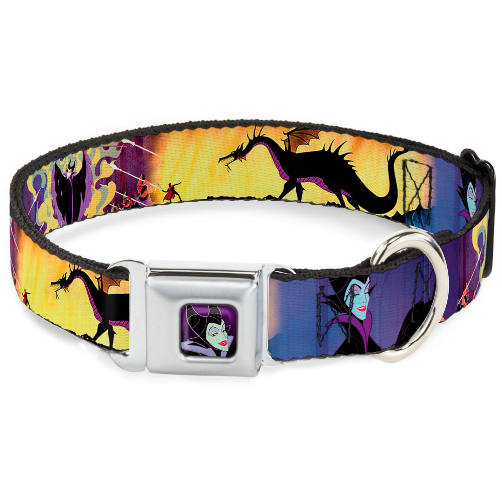 Maleficent Face Full Color Purple Fade Seatbelt Buckle Collar - Maleficent Poses