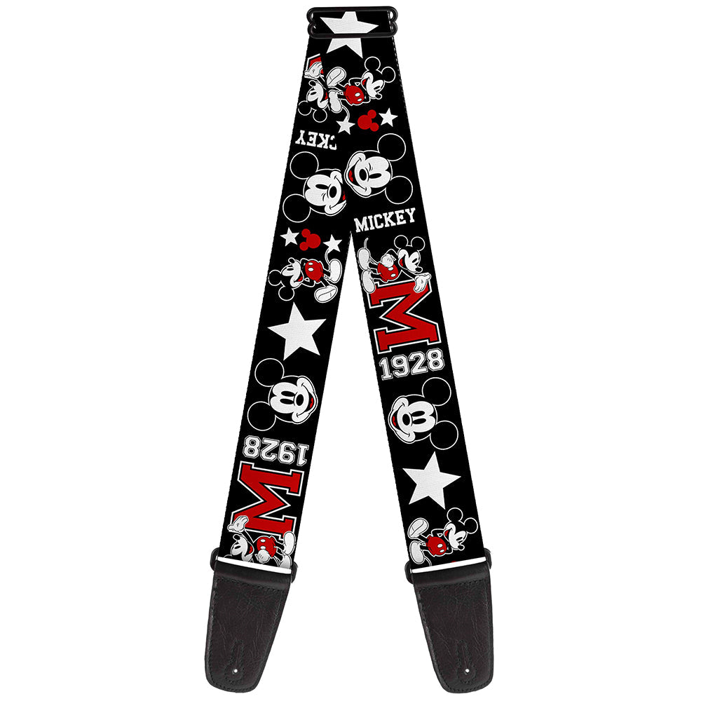 Guitar Strap - Classic Mickey Mouse 1928 Collage Black White Red