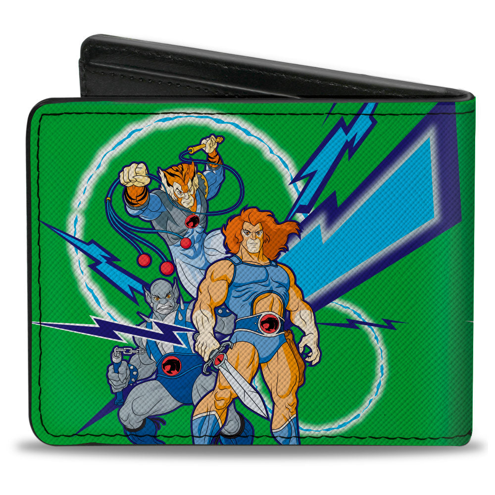 Bi-Fold Wallet - ThunderCats Classic 3-Character Group Pose and Lightning Bolts Green Blues