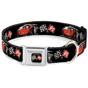 Cars 3 Race Flags Full Color Black White Red Seatbelt Buckle Collar - Cars 3 Lightning McQueen Caricature/Race Flags Black/White/Red