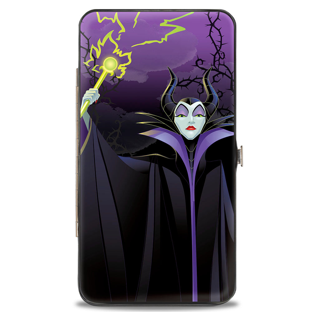 Hinged Wallet - Maleficent Raising Staff Pose Forest of Thorns Purples Black