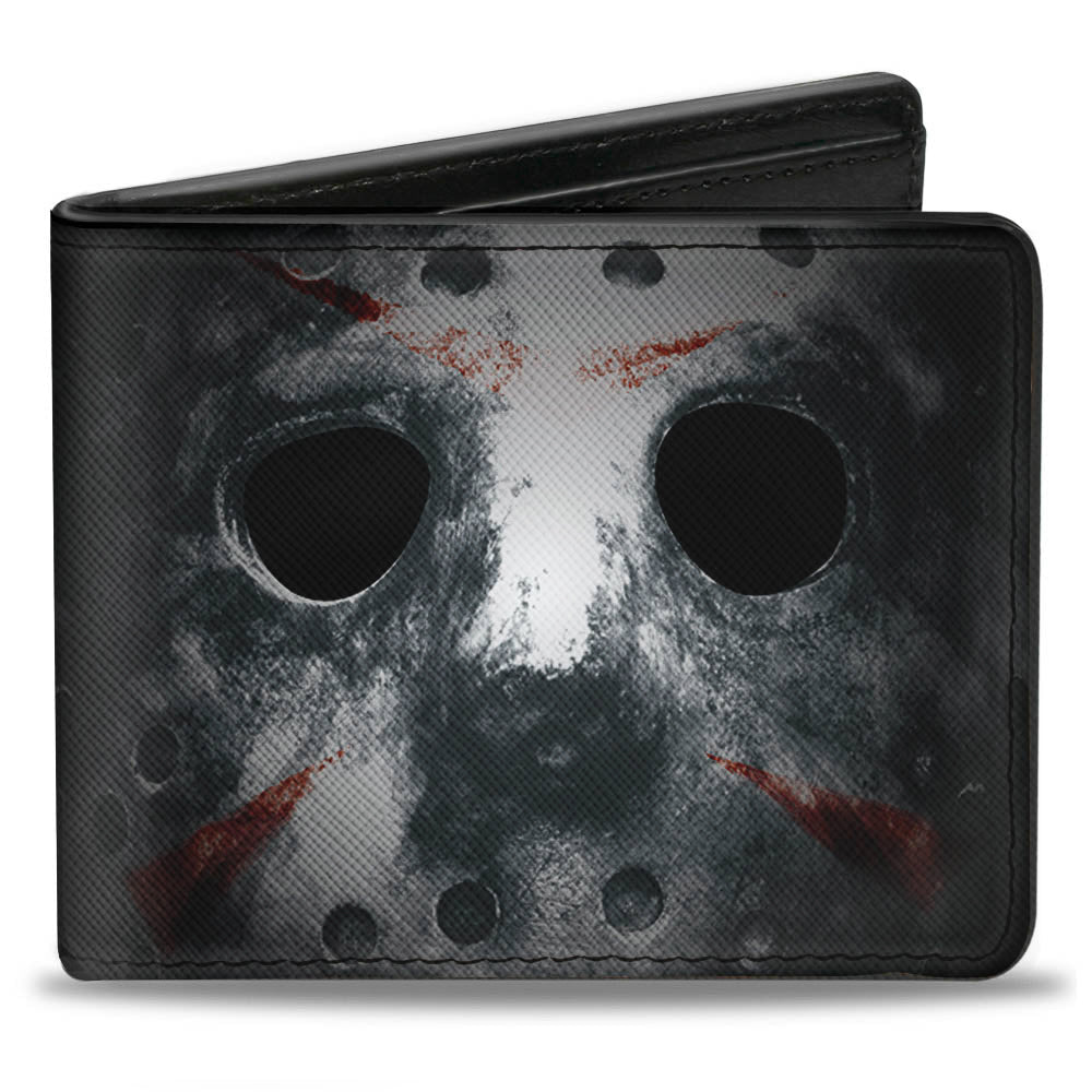 Bi-Fold Wallet - Jason Mask3 CLOSE-UP + FRIDAY THE 13th Black Grays Red