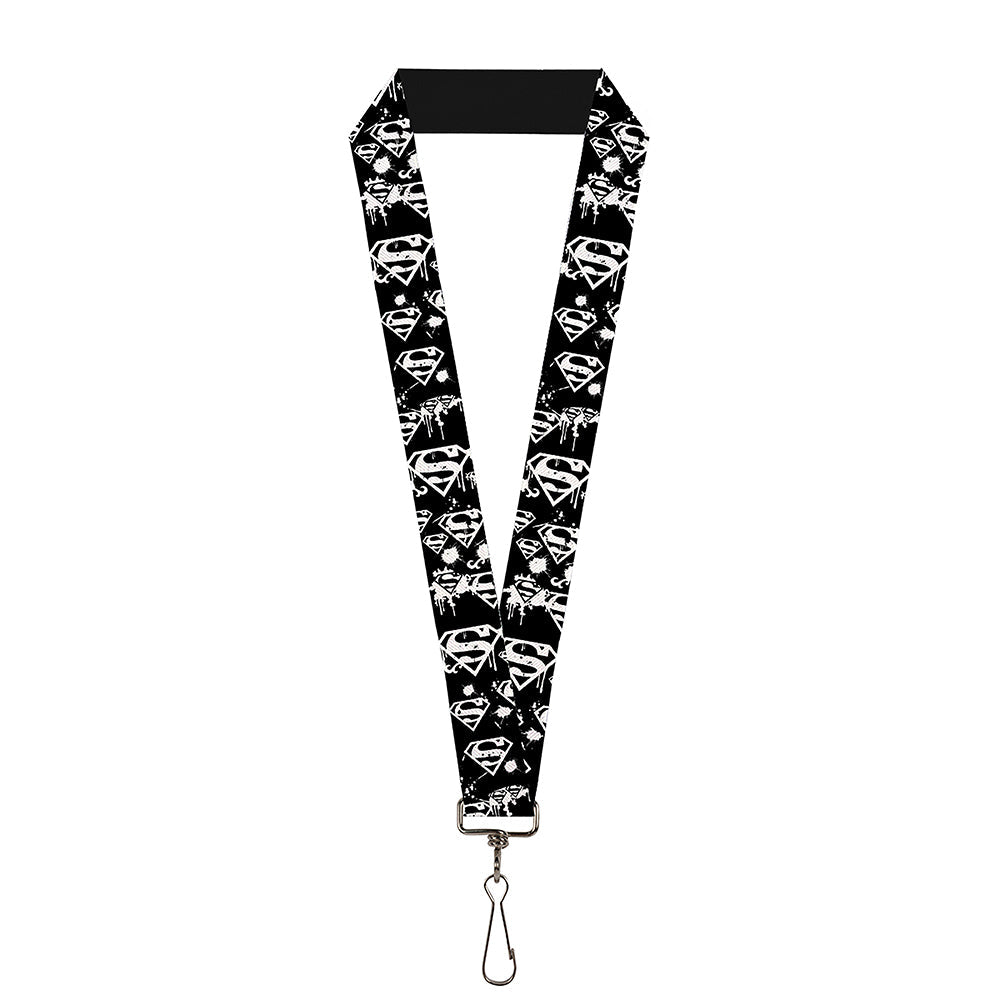 Lanyard - 1.0" - Superman Shield Splatter Black White