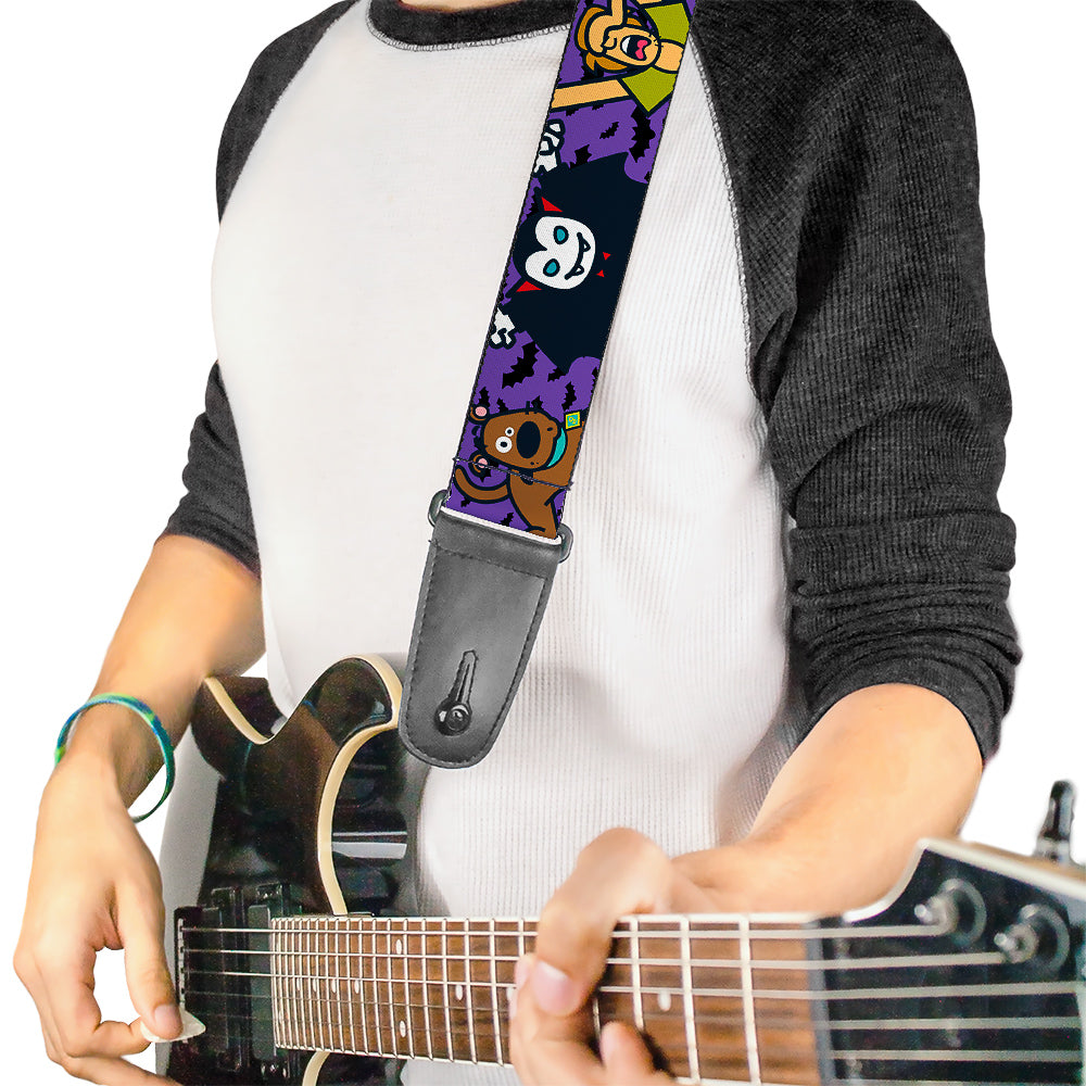 Guitar Strap - Mini Scooby Doo Halloween Bats Purple Black