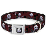 Jack Expression6 Full Color Seatbelt Buckle Collar - Nightmare Before Christmas 3-Jack Poses/Peeping Eyes Burgundy/Black/Yellow