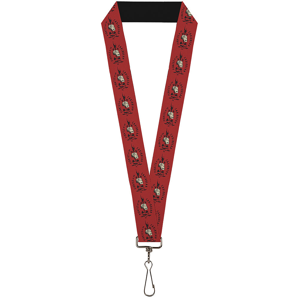 Lanyard - 1.0" - PIRATES OF THE CARRIBEAN Jack Sparrow Skull Icon Red Black Gray