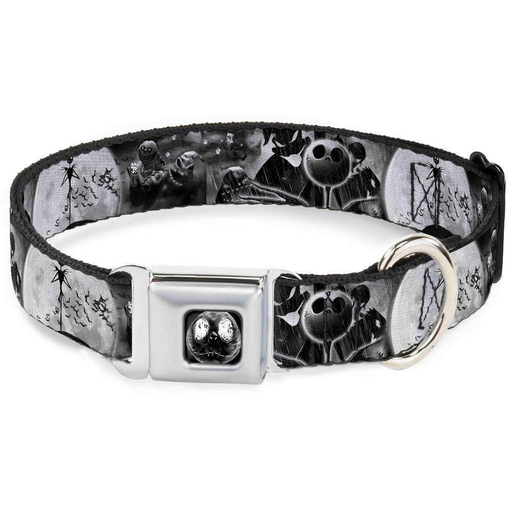 Jack Moon Oogie Boogie Face Full Color Black Grays Seatbelt Buckle Collar - Jack & Oogie Boogie Scenes Grays