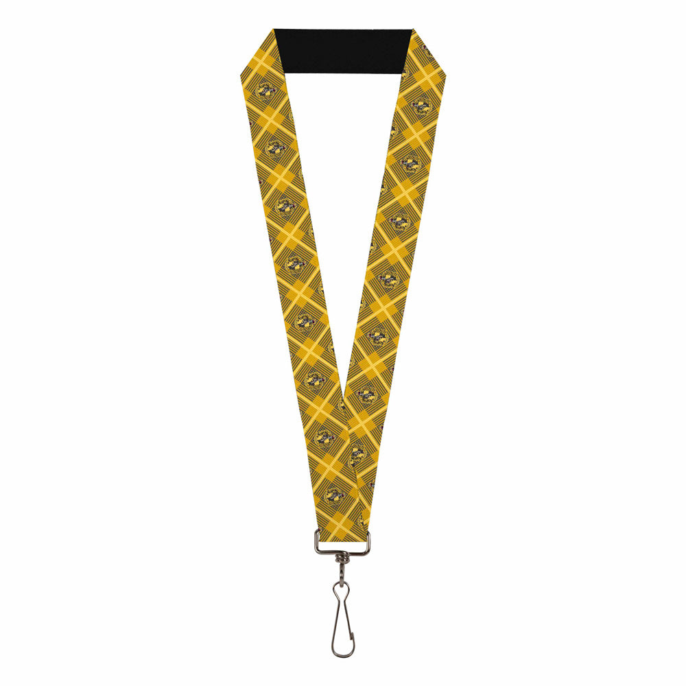 Lanyard - 1.0" - Harry Potter Hufflepuff Crest Plaid Yellows Gray