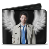 Bi-Fold Wallet - SUPERNATURAL Castiel Angel Wings Pose + Logo Black White