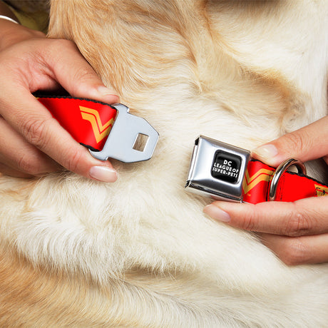 DC LEAGUE OF SUPER-PETS Logo Full Color Black/White Seatbelt Buckle Collar - DC League of Super-Pets Wonder Woman Logo Red/Yellow