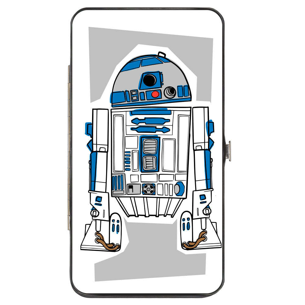 Hinged Wallet - Star Wars R2-D2 Pose + Parts CLOSE-UP White Gray Blue Red