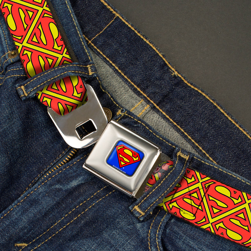 Superman Full Color Blue Seatbelt Belt - Super Shield Flipped Yellow/Red Webbing