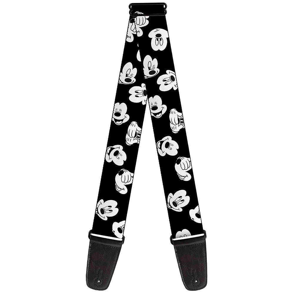 Guitar Strap - Mickey Mouse Expressions Scattered Black White