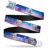 FROZEN Logo Full Color Blues Seatbelt Belt - Elsa the Snow Queen Poses/Castle & Snowy Mountains Blue-Pink Fade Webbing