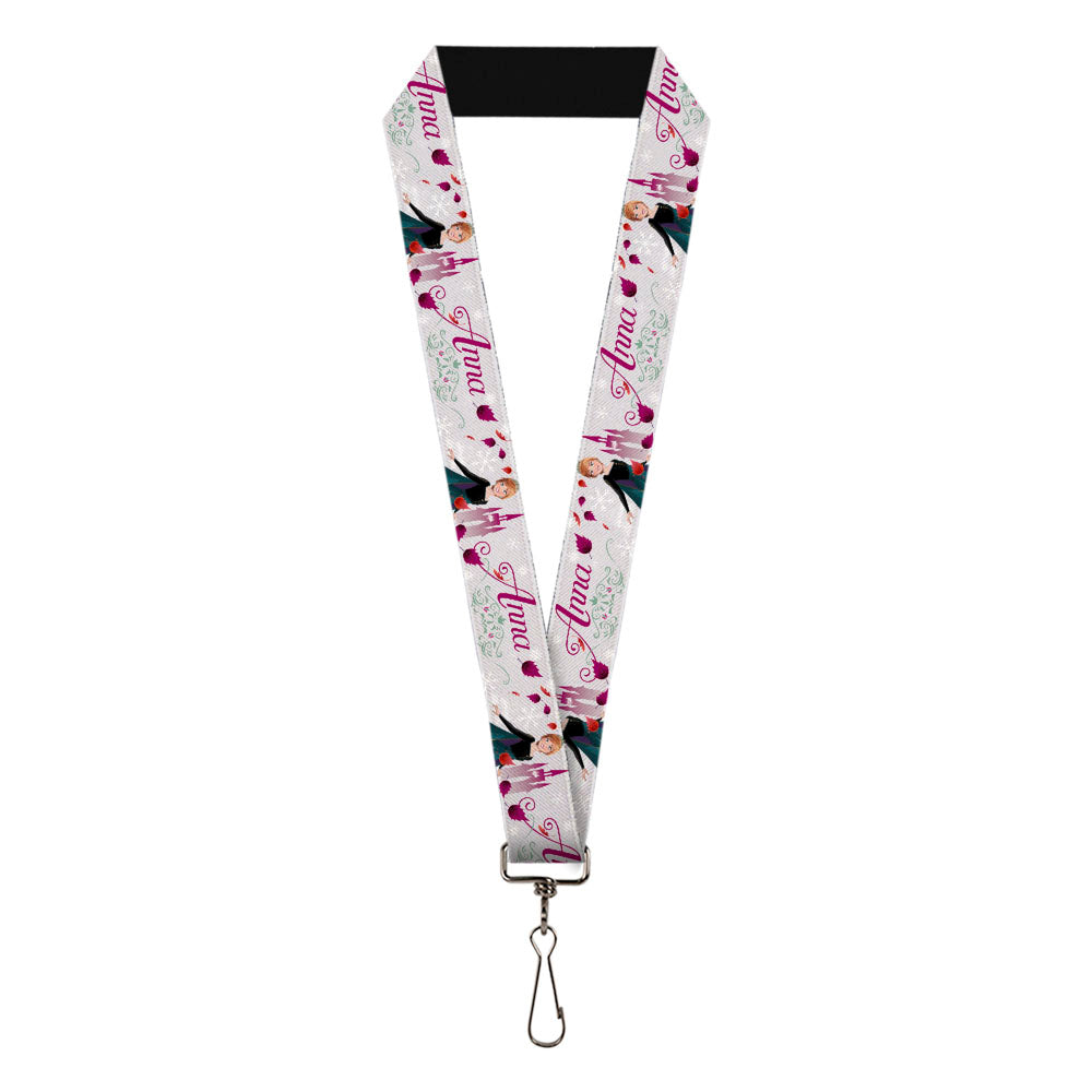 Lanyard - 1.0" - Frozen Anna Castle Pose with Flowers and Script Grays Pinks