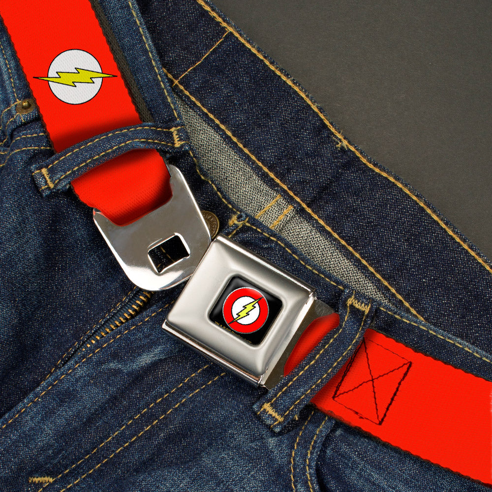 Flash Logo Black Seatbelt Belt - Flash Logo Red/White/Yellow Webbing