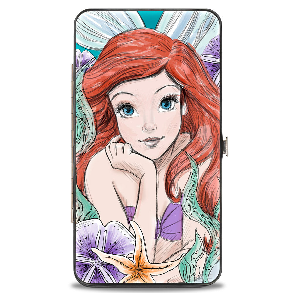 Hinged Wallet - The Little Mermaid Ariel Sketch3 Pose + King Triton's Castle Shells Kelp Blues Purples