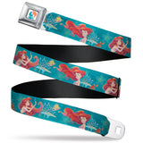 The Little Mermaid Ariel Silhouette Pose Full Color White/Multi Color Seatbelt Belt - The Little Mermaid Flounder and Sebastian Under the Sea Greens Webbing