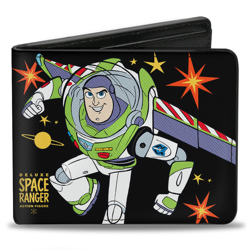 Bi-Fold Wallet - Toy Story Buzz Lightyear Action Pose Stars Black Orange Yellow