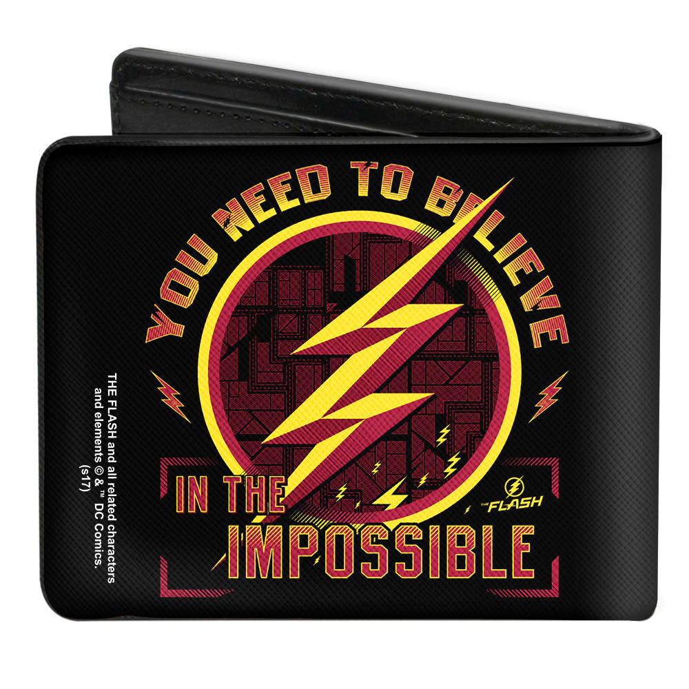 Bi-Fold Wallet - The Flash Logo9 YOU NEED TO BELIEVE IN THE IMPOSSIBLE Black Gold Reds