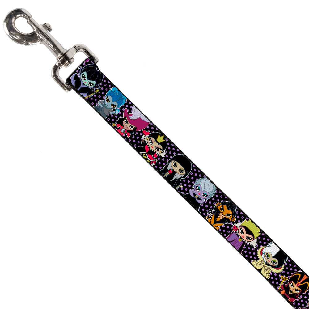 Dog Leash - Disney 11-Sweet Chibi Villain Poses Polka Dot Black/Lavender