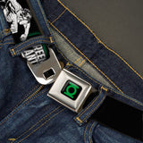 Green Lantern Logo CLOSE-UP Black Green Seatbelt Belt - GREEN LANTERN Action Poses Black/White/Green Webbing