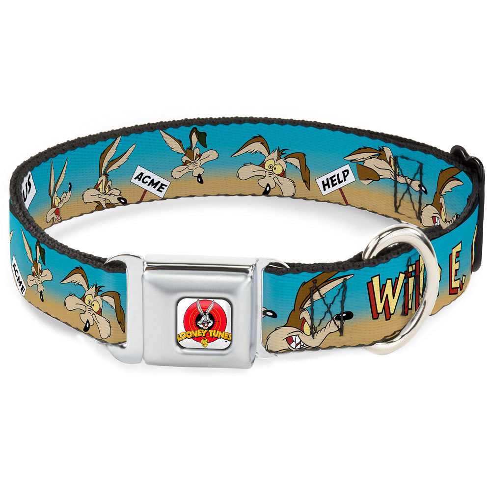 Looney Tunes Logo Full Color White Seatbelt Buckle Collar - WILE E. COYOTE Expressions/Signs Desert