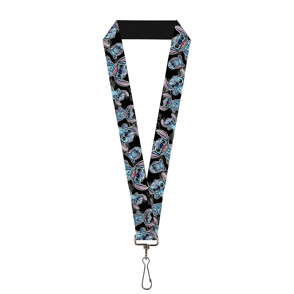 Lanyard - 1.0" - Stitch Poses Hibiscus Sketch Black Gray Blue