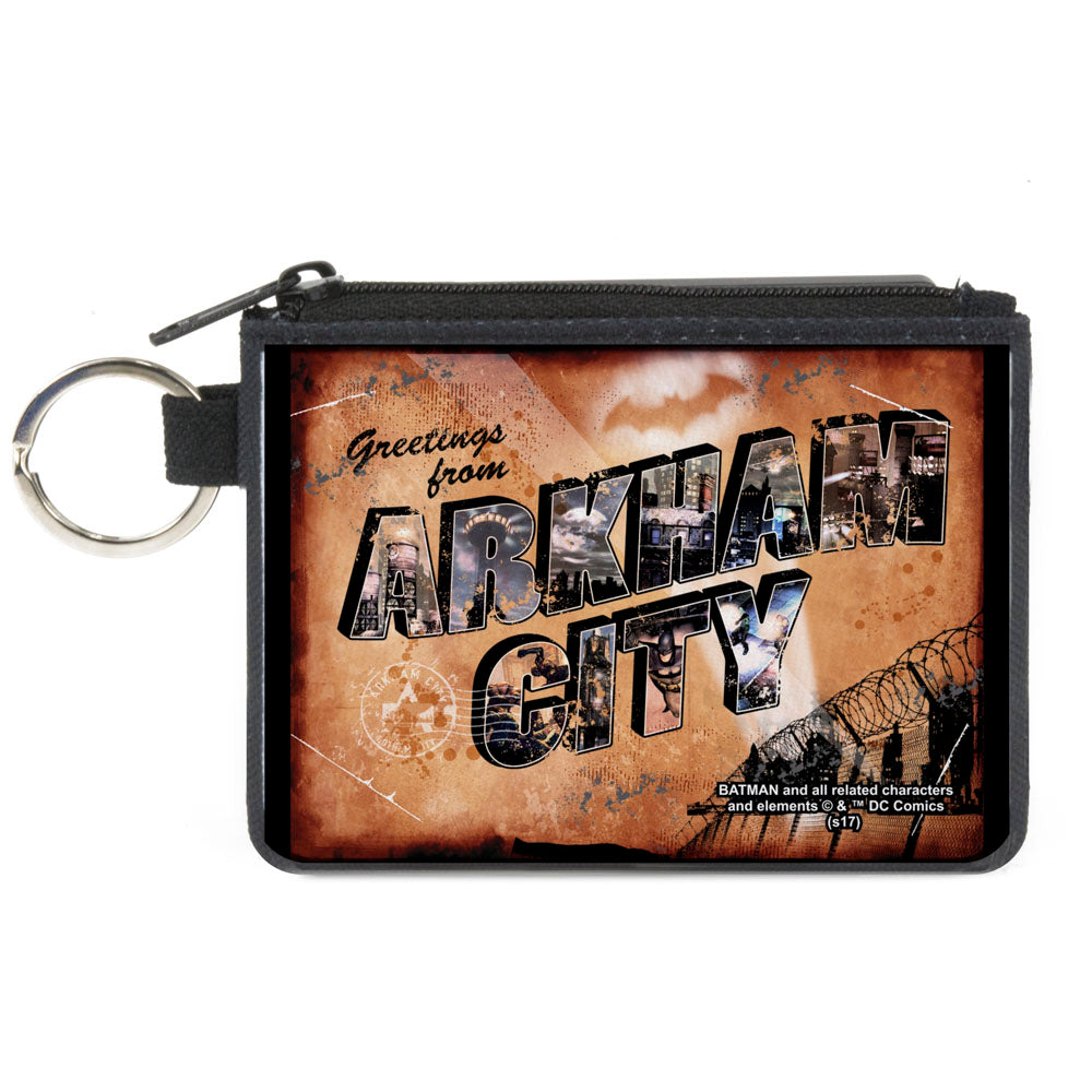 Canvas Zipper Wallet - MINI X-SMALL - GREETINGS FROM ARKHAM CITY Postcard Tans City Scenes