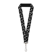 Lanyard - 1.0" - Jack Outline Expressions Scattered Black White