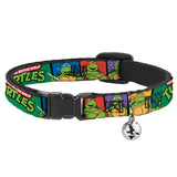 Cat Collar Breakaway with Bell - Classic TMNT Group Pose3 TMNT Logo Green Multi Color