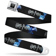 Harry Potter Logo Full Color Black/White Seatbelt Belt - HARRY POTTER/Animal Spirits Black/White/Blue Webbing