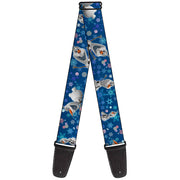 Guitar Strap - Frozen Olaf Poses Snowflakes Blues