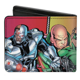 Bi-Fold Wallet - Justice Leage 4-Superheroes and 2-Villains Group Pose Halftone Blocks Multi Color