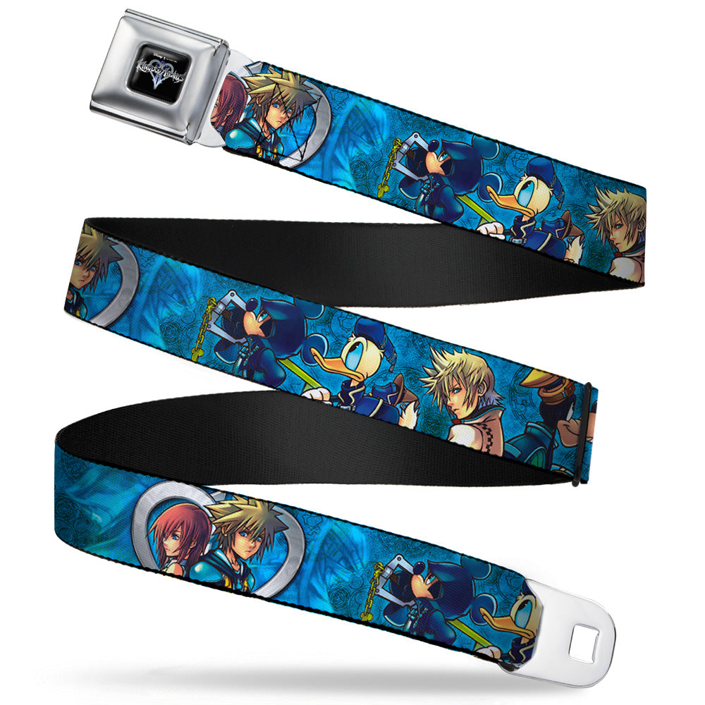 KINGDOM HEARTS Logo Full Color Black Silver Blue Fade Seatbelt Belt - Kingdom Hearts 6-Character Pose2/Turquoise Blues Webbing