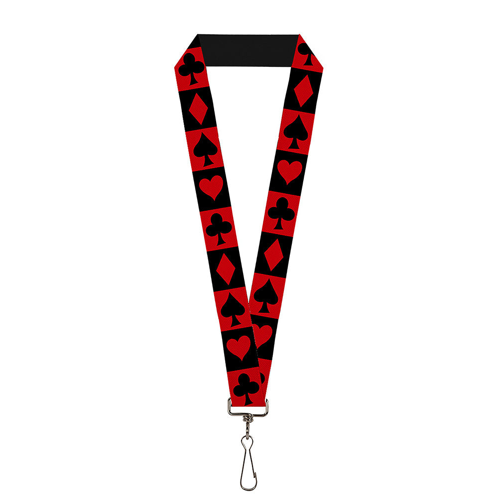 Lanyard - 1.0" - Alice in Wonderland Card Suits Red Black