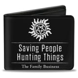 Bi-Fold Wallet - Winchster Pentagram SAVING PEOPLE HUNTING THINGS-THE FAMILY BUSINESS + Logo Black White