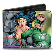 Bi-Fold Wallet - Justice Leage 4-Superheroes and 2-Villains Group Pose2 Glow Burst Greens