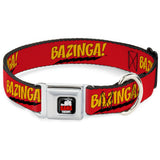 THE BIG BANG THEORY Full Color Black White Red Seatbelt Buckle Collar - BAZINGA! Red/Gold/Black