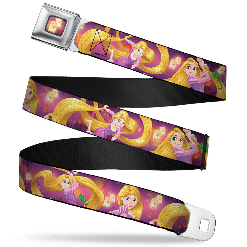 Tangled Lights Full Color Light Purple Gold Seatbelt Belt - Rapunzel 4-Tangled Poses/Pascal/Lights Light Purples Webbing