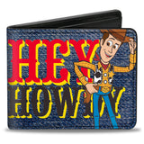 Bi-Fold Wallet - Toy Story Woody Pose HEY HOWDY Denim Print Blues Yellow Red Brown