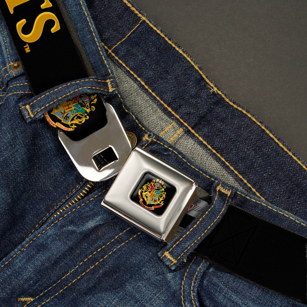 Hogwarts Crest Full Color Seatbelt Belt - Harry Potter HOGWARTS & Crest Black/Gold Webbing