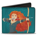 Bi-Fold Wallet - Princess Merida Archer Pose + BRAVE-STRONG-BEAUTIFUL Celtic Knots Aquas Golds