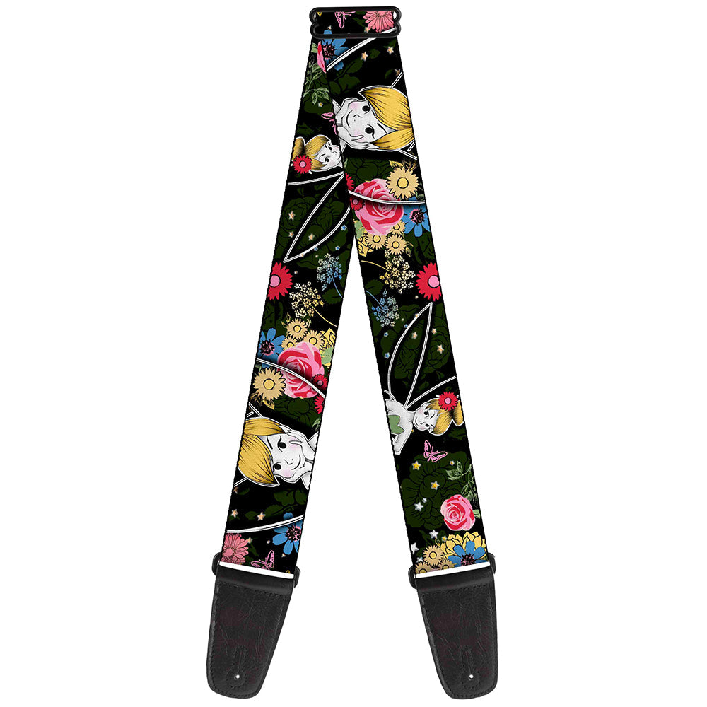 Guitar Strap - Tinker Bell Poses Sleeping Floral Collage