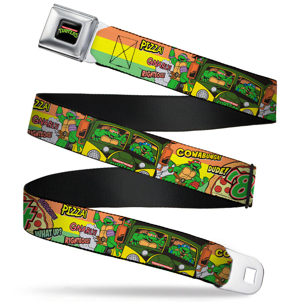 Classic TMNT Logo Full Color Seatbelt Belt - Classic Teenage Mutant Ninja Turtles Turtles Pose14 '84 Pizza/Verbiage Webbing